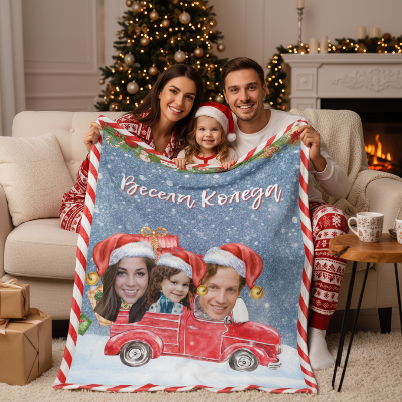 Коледна поларена завивка с ваши снимки - камион