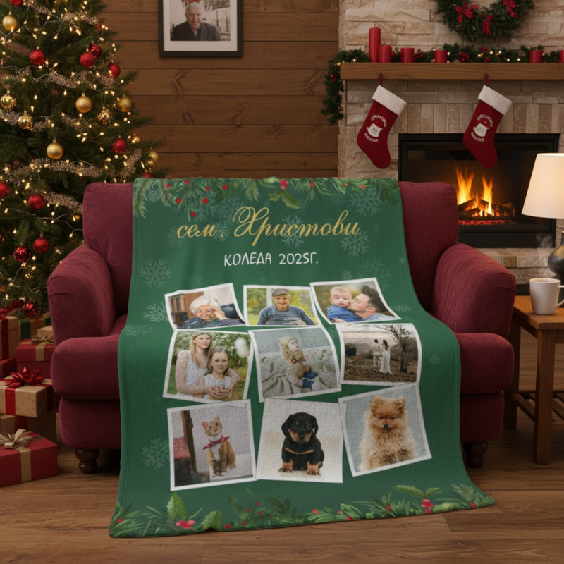 Коледно одеяло с ваши снимки и текст