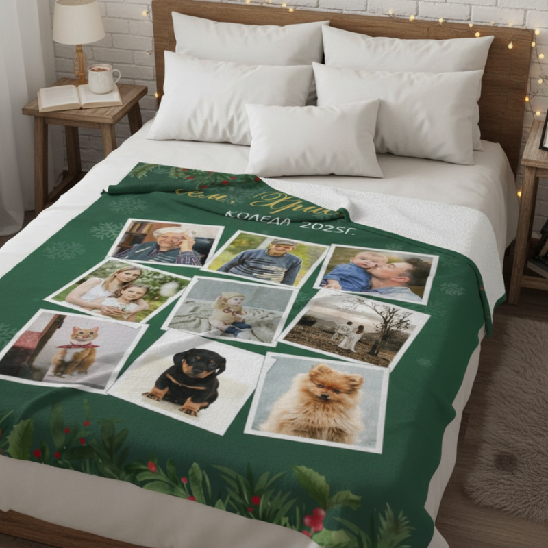 Коледно одеяло с ваши снимки и текст