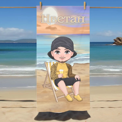 Мъжка хавлия - с питие на плажа