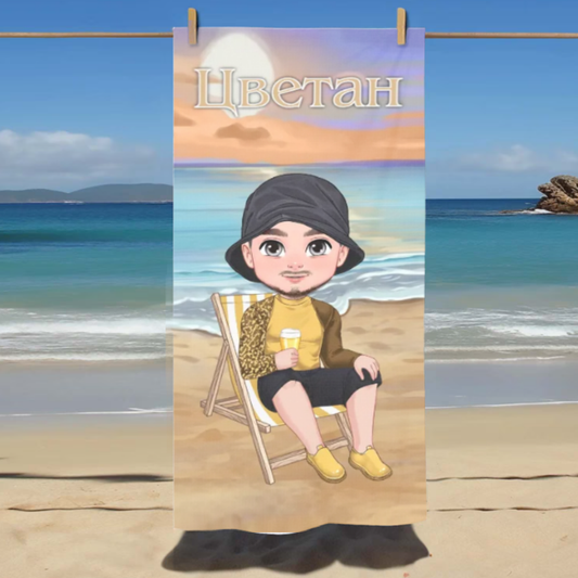 Мъжка хавлия - с питие на плажа