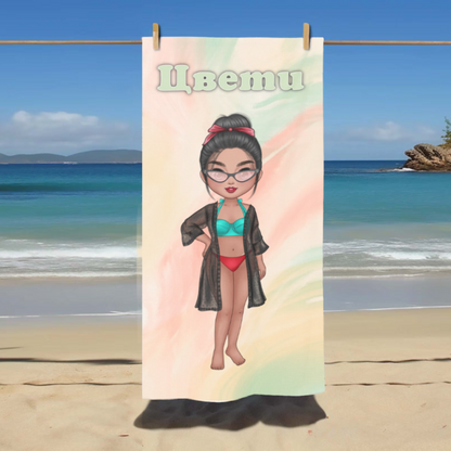 Кърпа за плаж - жена на цветен фон