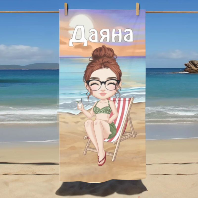 Дамска хавлия - с питие на плажа