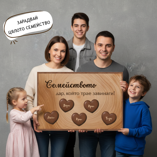 Картина с дървени орнаменти - текст + имена