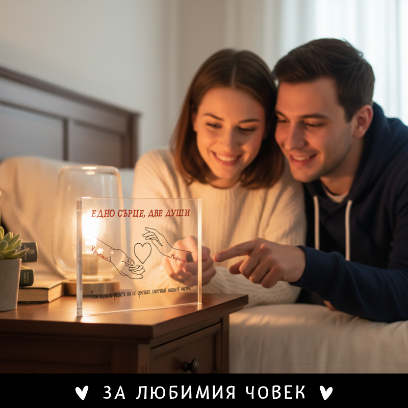 Едно сърце, две души - акрилен плакет