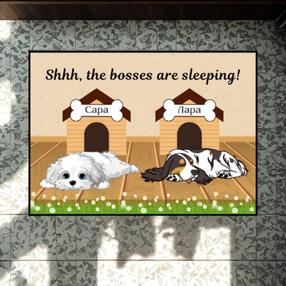 The boss is sleeping - персонализирана постелка с кучета