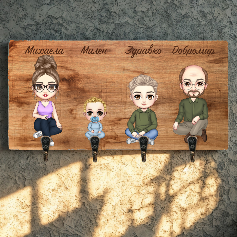 Закачалка за ключове - 2 възрастни и 2 деца