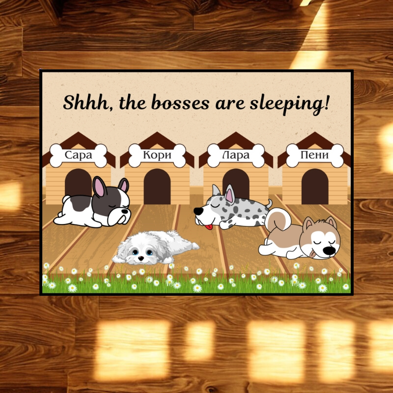 The boss is sleeping - персонализирана постелка с кучета