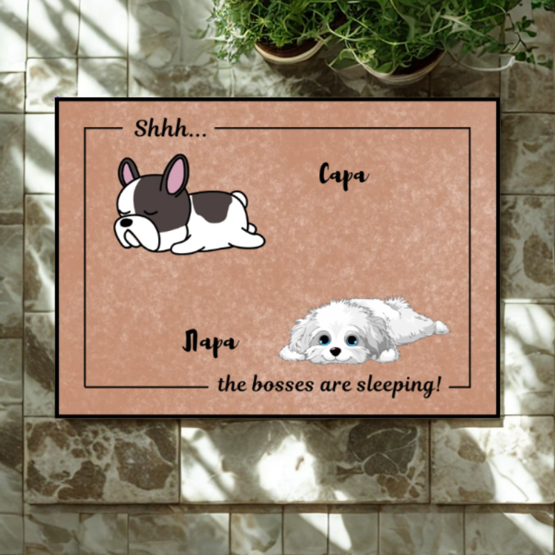 Персонализирана постелка с кучета - the bosses are sleeping