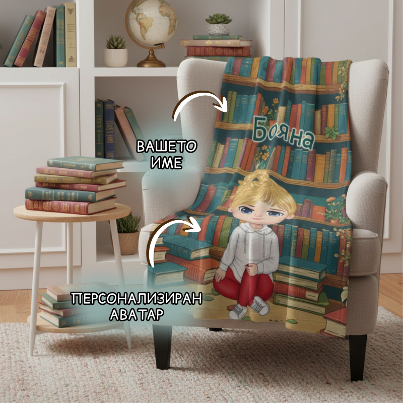 Момиче в библиотеката - поларена завивка