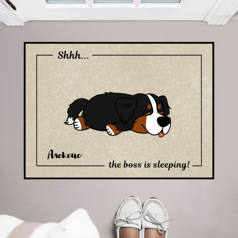 Персонализирана постелка с кучета - the bosses are sleeping
