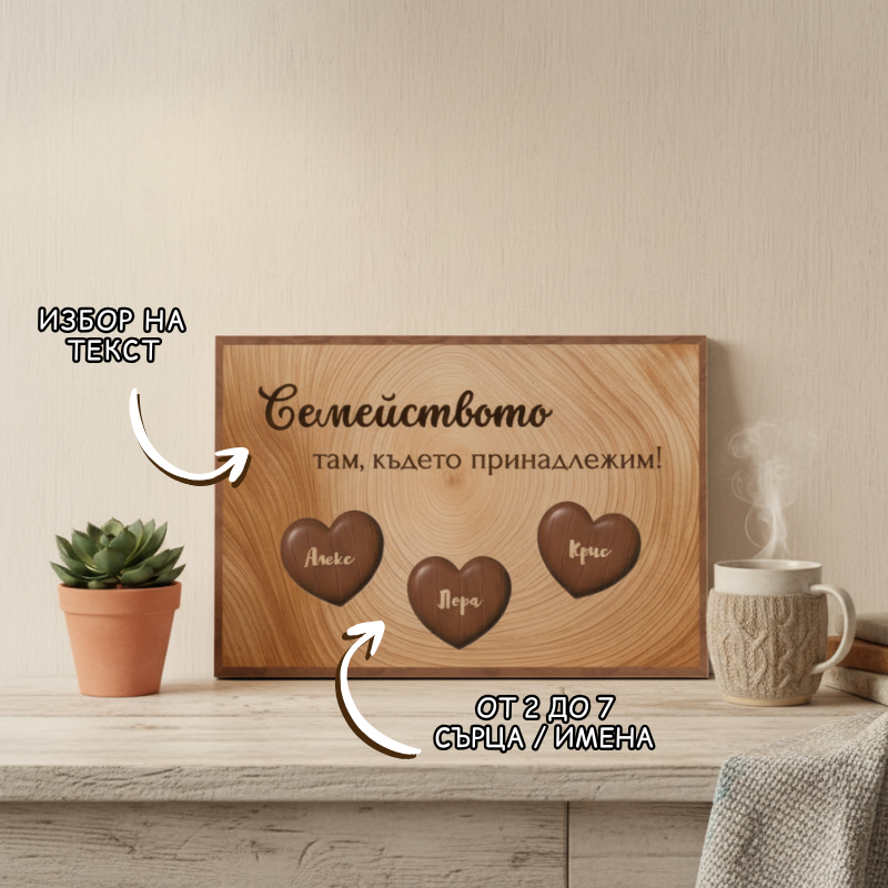 Картина с дървени орнаменти - текст + имена