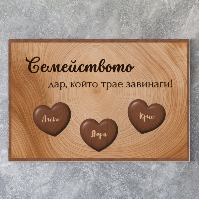 Картина с дървени орнаменти - текст + имена